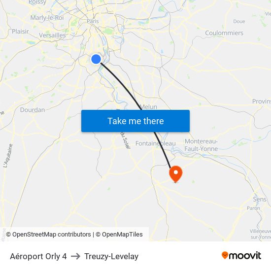 Aéroport Orly 4 to Treuzy-Levelay map