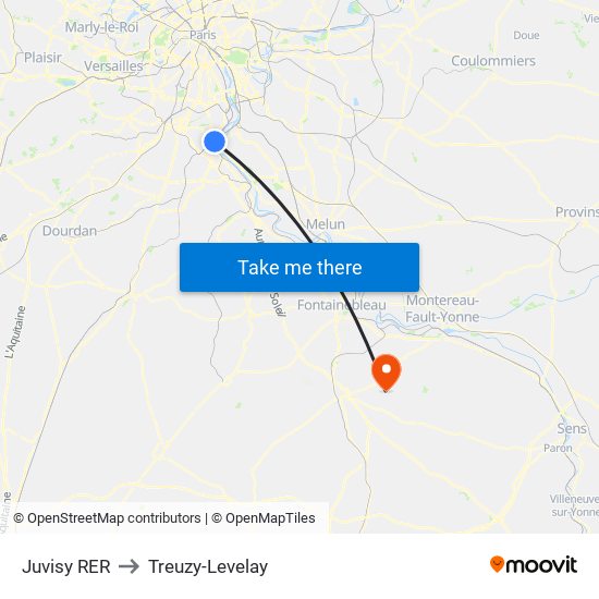 Juvisy RER to Treuzy-Levelay map
