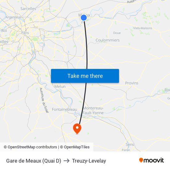 Gare de Meaux (Quai D) to Treuzy-Levelay map