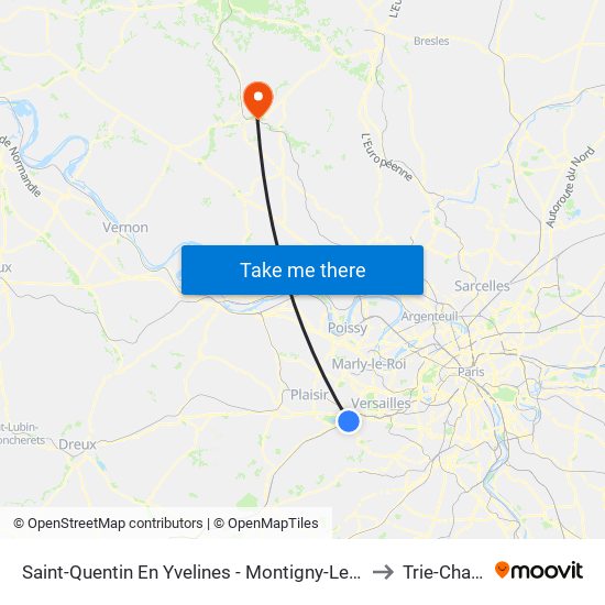 Saint-Quentin En Yvelines - Montigny-Le-Bretonneux to Trie-Chateau map