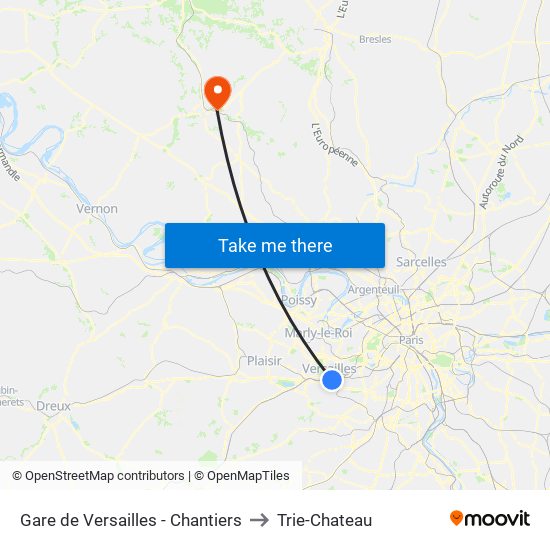 Gare de Versailles - Chantiers to Trie-Chateau map