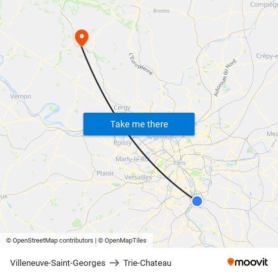 Villeneuve-Saint-Georges to Trie-Chateau map