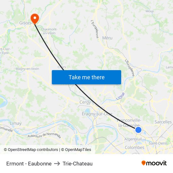 Ermont - Eaubonne to Trie-Chateau map