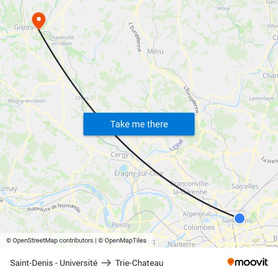 Saint-Denis - Université to Trie-Chateau map