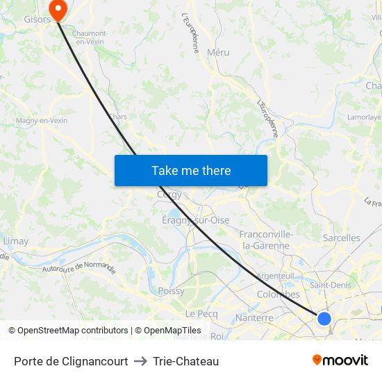 Porte de Clignancourt to Trie-Chateau map