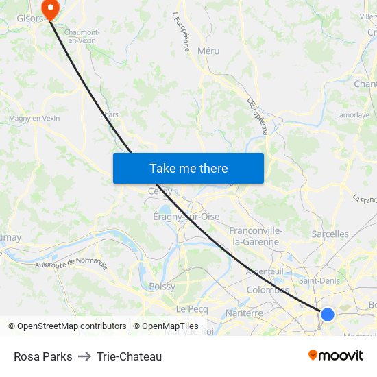 Rosa Parks to Trie-Chateau map