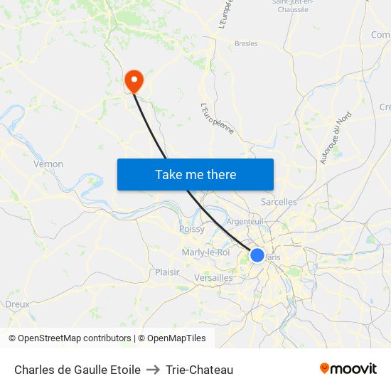 Charles de Gaulle Etoile to Trie-Chateau map