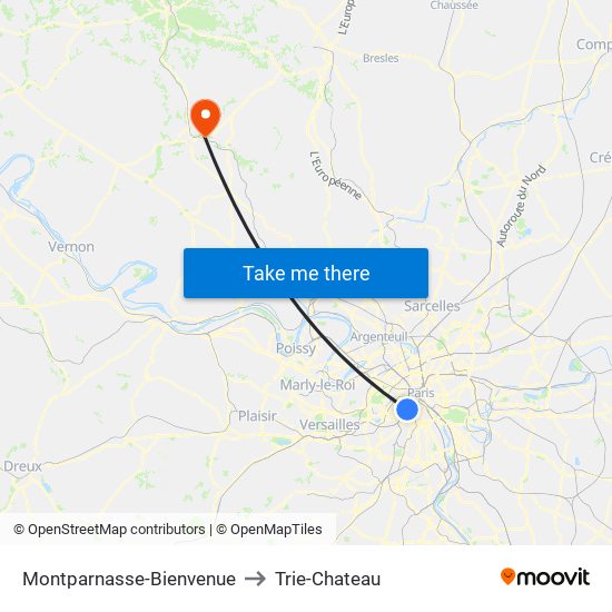 Montparnasse-Bienvenue to Trie-Chateau map