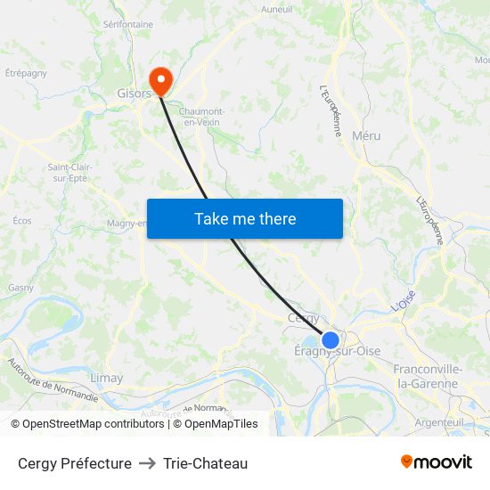 Cergy Préfecture to Trie-Chateau map
