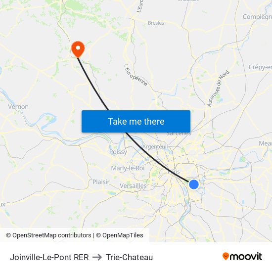 Joinville-Le-Pont RER to Trie-Chateau map