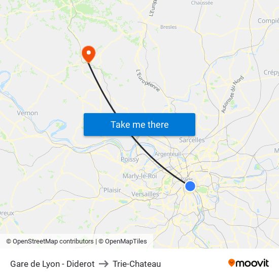 Gare de Lyon - Diderot to Trie-Chateau map