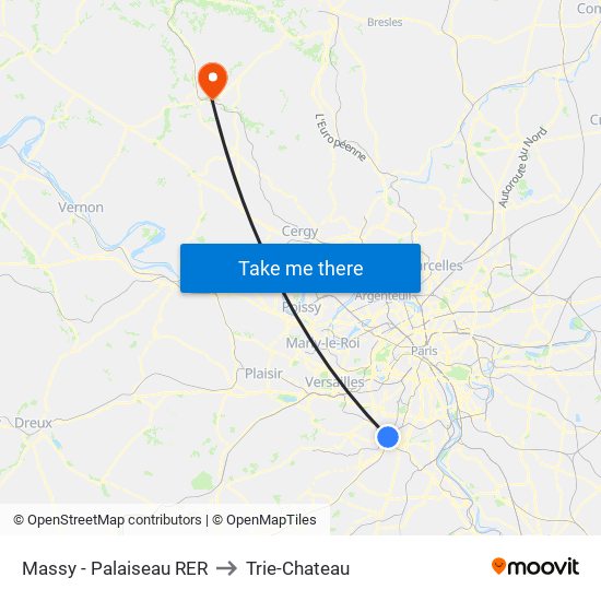 Massy - Palaiseau RER to Trie-Chateau map