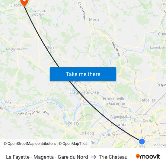 La Fayette - Magenta - Gare du Nord to Trie-Chateau map