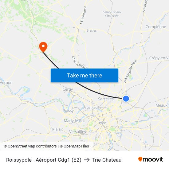 Roissypole - Aéroport Cdg1 (E2) to Trie-Chateau map