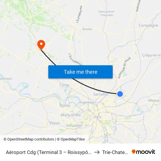 Aéroport Cdg (Terminal 3 – Roissypôle) to Trie-Chateau map