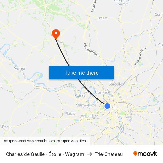 Charles de Gaulle - Étoile - Wagram to Trie-Chateau map