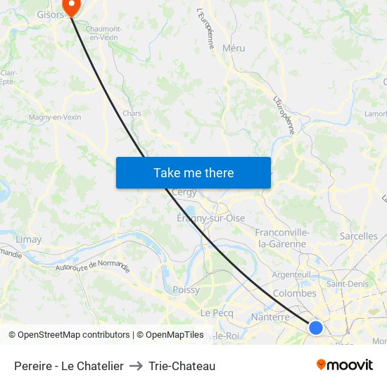 Pereire - Le Chatelier to Trie-Chateau map