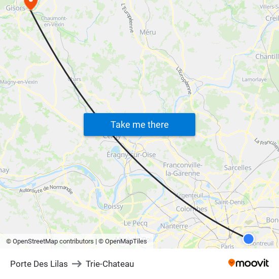 Porte Des Lilas to Trie-Chateau map