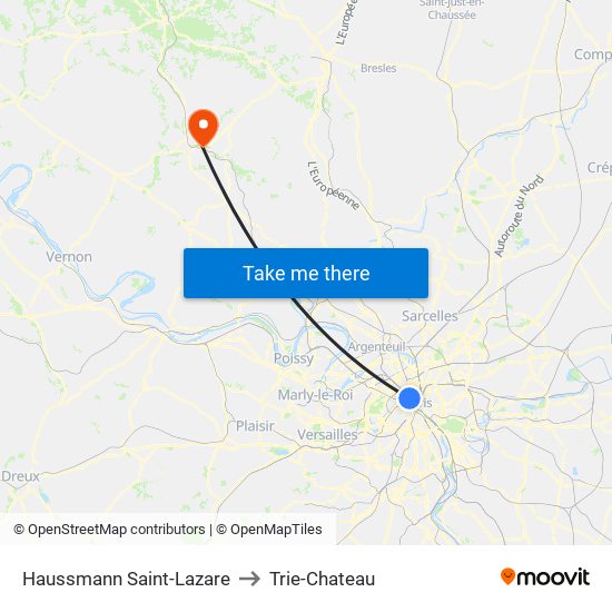 Haussmann Saint-Lazare to Trie-Chateau map