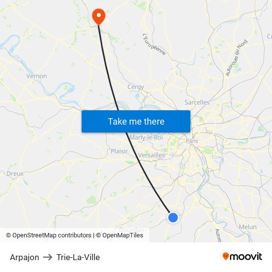 Arpajon to Trie-La-Ville map