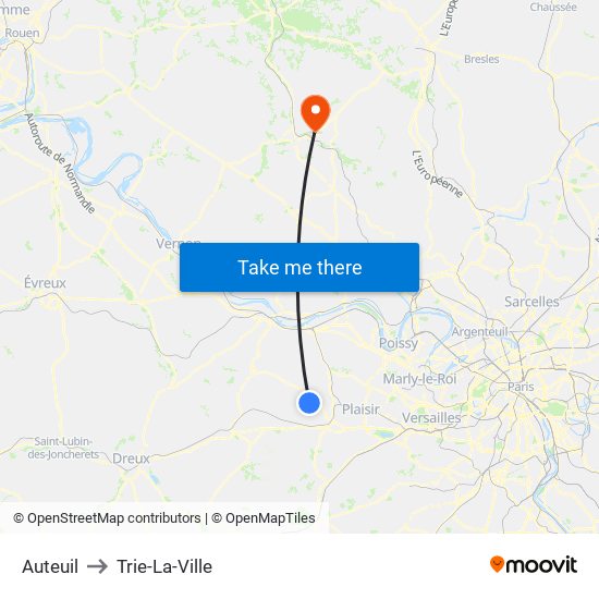 Auteuil to Trie-La-Ville map