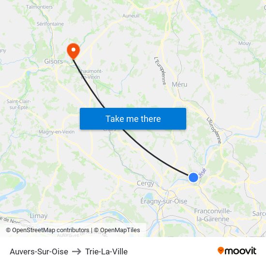 Auvers-Sur-Oise to Trie-La-Ville map