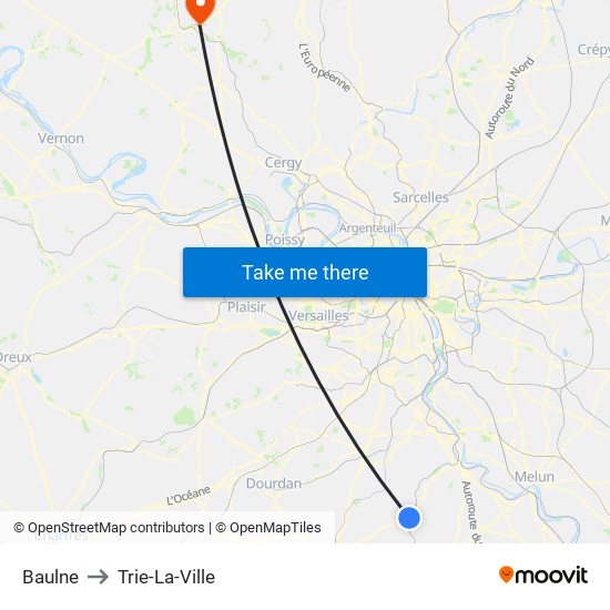 Baulne to Trie-La-Ville map