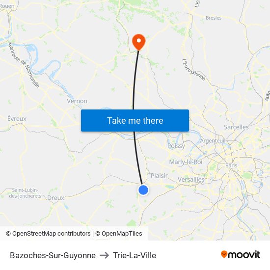 Bazoches-Sur-Guyonne to Trie-La-Ville map