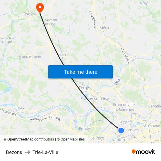 Bezons to Trie-La-Ville map