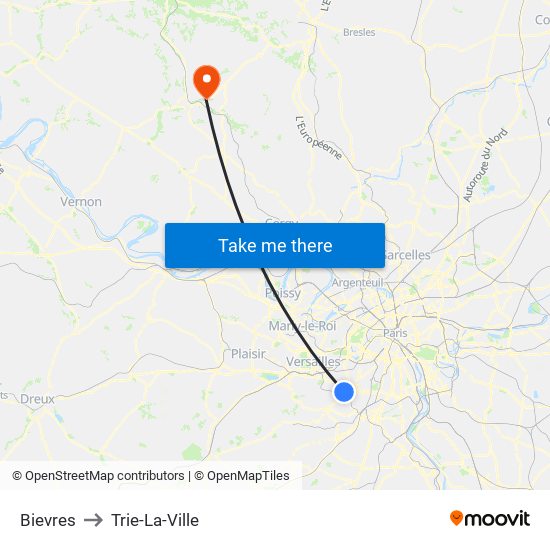 Bievres to Trie-La-Ville map