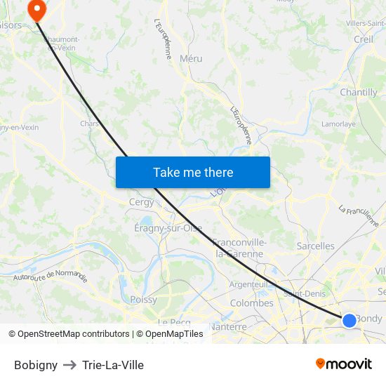 Bobigny to Trie-La-Ville map