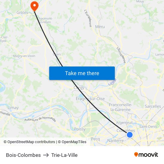 Bois-Colombes to Trie-La-Ville map