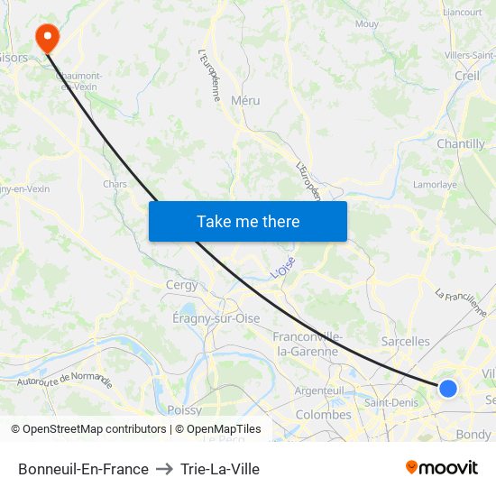 Bonneuil-En-France to Trie-La-Ville map