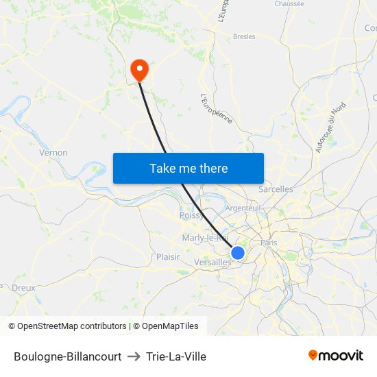 Boulogne-Billancourt to Trie-La-Ville map