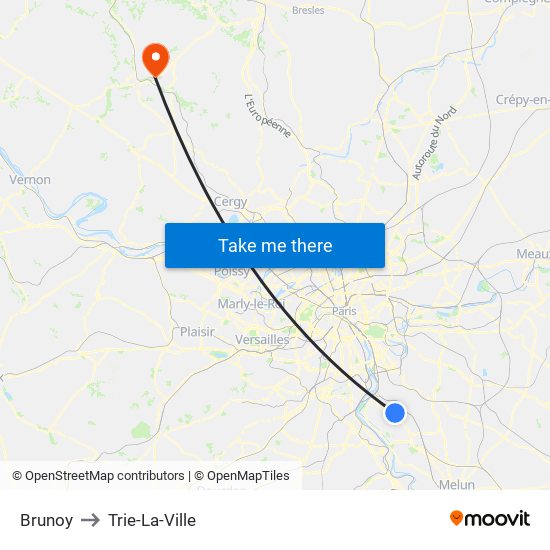 Brunoy to Trie-La-Ville map