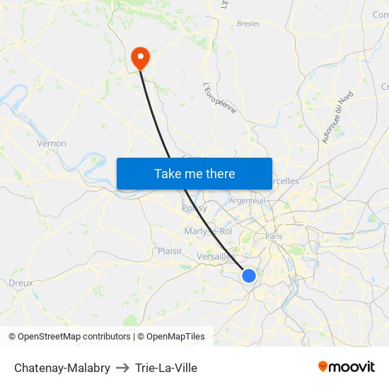 Chatenay-Malabry to Trie-La-Ville map