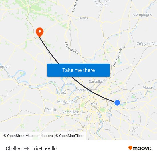 Chelles to Trie-La-Ville map