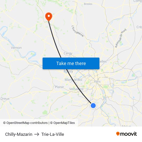 Chilly-Mazarin to Trie-La-Ville map