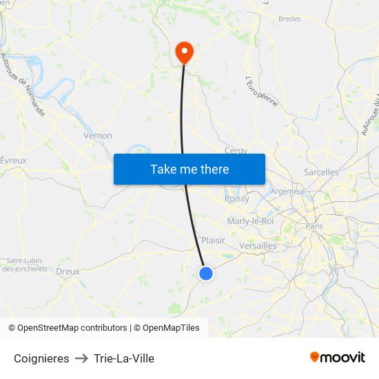 Coignieres to Trie-La-Ville map