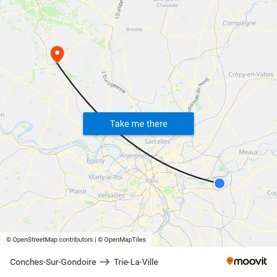 Conches-Sur-Gondoire to Trie-La-Ville map