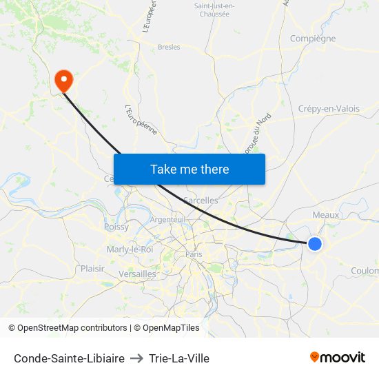 Conde-Sainte-Libiaire to Trie-La-Ville map