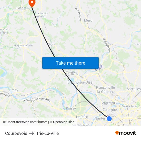 Courbevoie to Trie-La-Ville map