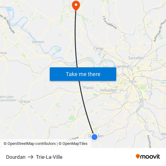 Dourdan to Trie-La-Ville map