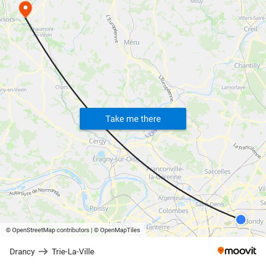 Drancy to Trie-La-Ville map