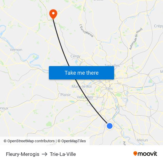 Fleury-Merogis to Trie-La-Ville map