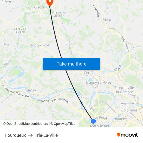 Fourqueux to Trie-La-Ville map