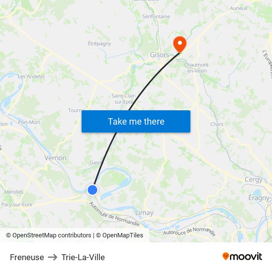 Freneuse to Trie-La-Ville map