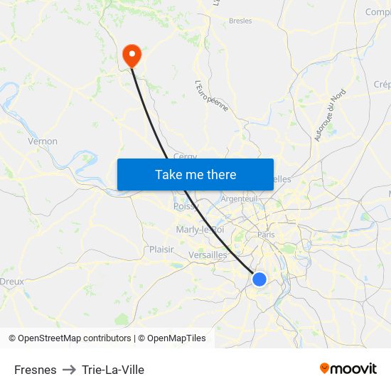 Fresnes to Trie-La-Ville map