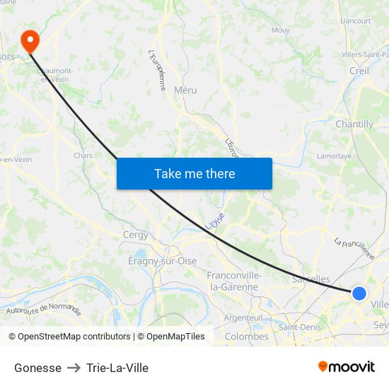 Gonesse to Trie-La-Ville map
