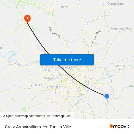 Gretz-Armainvilliers to Trie-La-Ville map